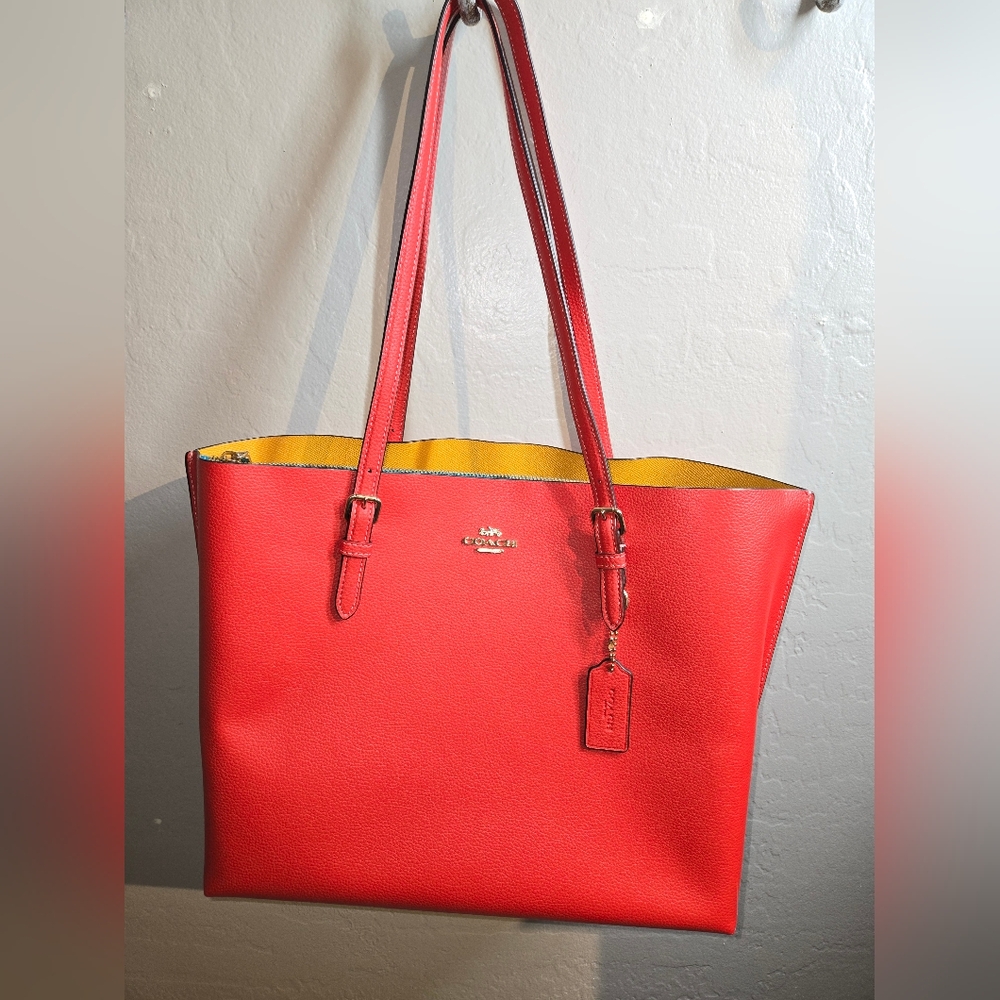 Coach Mollie Red and Yellow Leather Tote Bag